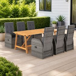Durable 7 Piece Rattan Garden Dining Set with Acacia Table
