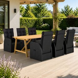 Sturdy 7 Piece Rattan Garden Dining Set with Black Finish