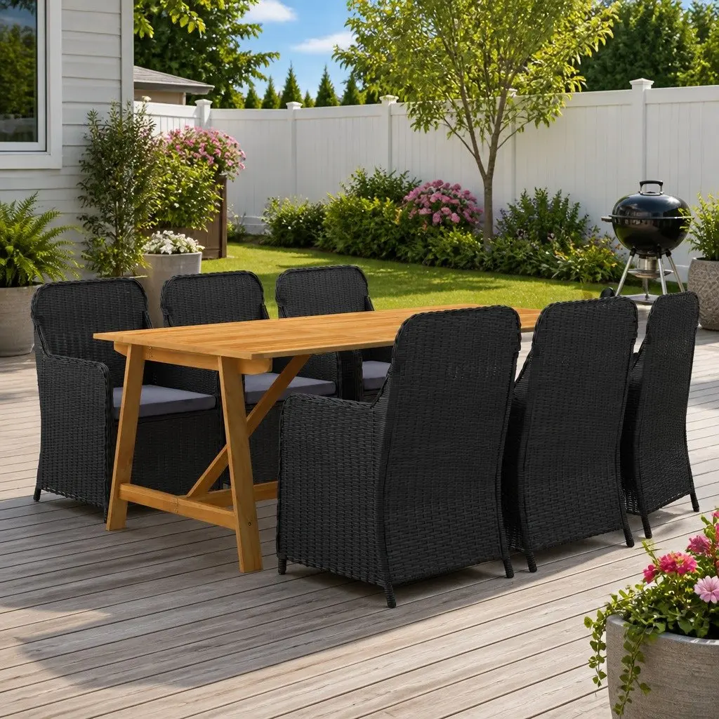 7 Piece Outdoor Dining Set with Acacia Wood Table