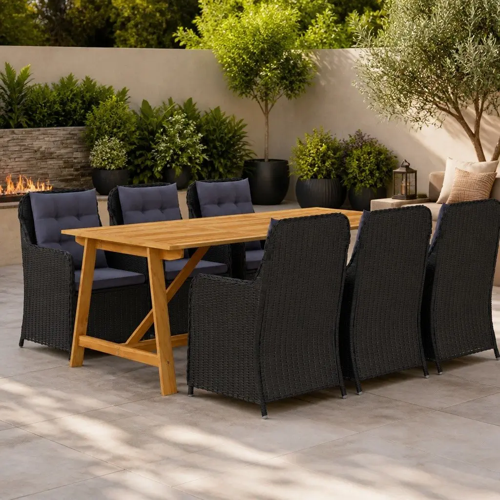 7 Piece Rattan Garden Dining Set