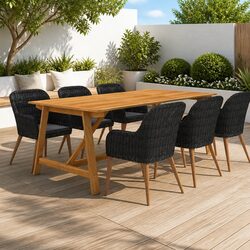 Premium 7 Piece Garden Dining Set Black Patio Furniture
