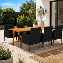 Sturdy 7 Piece Garden Dining Set with Black Acacia Wood