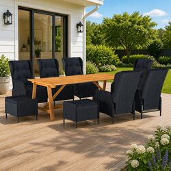 9-Piece Grey Rattan Outdoor Dining Set with Table and Chairs