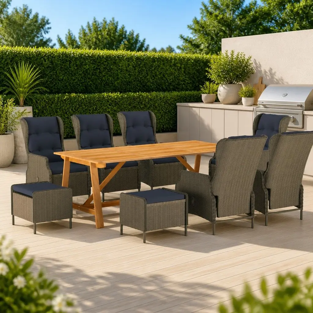 9-Piece Outdoor Dining Set in Brown Acacia Wood