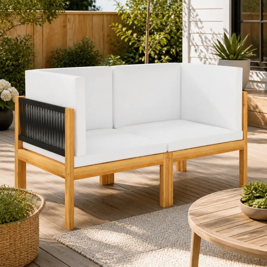 2-Seater Garden Bench with Durable Rope Weave