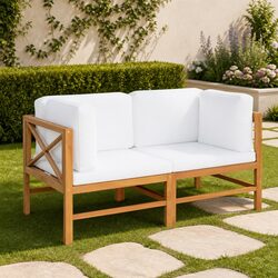 Quality Teak 2-Seater Garden Bench with Cream Cushions