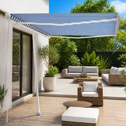 Premium Freestanding Manual Retractable Awning 300x250 cm Blue