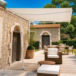 Cream Freestanding Manual Retractable Awning 300x250 cm