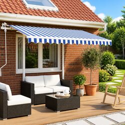 High-Quality Manual Retractable Awning 3x2.5m Blue White
