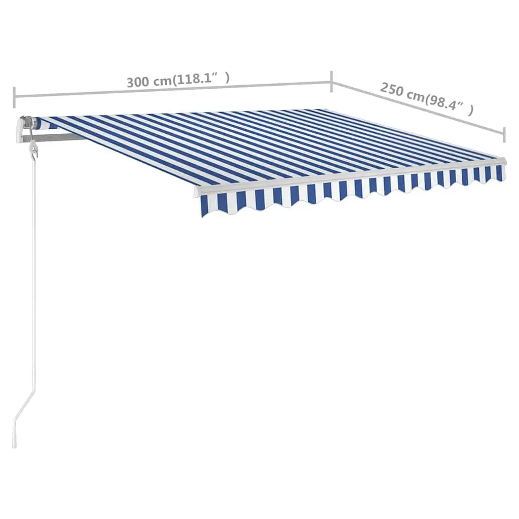 Manual Retractable Awning Aluminium 3x2.5m Blue White