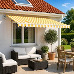 Sturdy Manual Retractable Awning 3x2.5m Yellow White