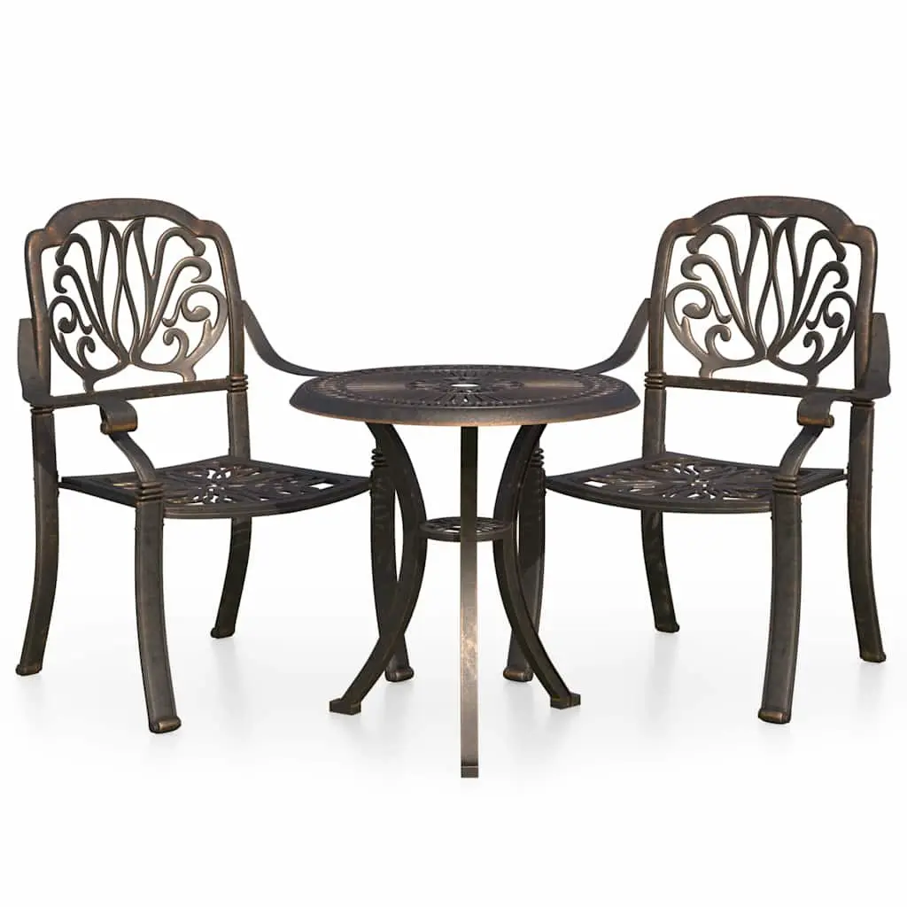 3 Piece Bistro Set Cast Aluminium Outdoor Garden Furniture Table Chairs Brown