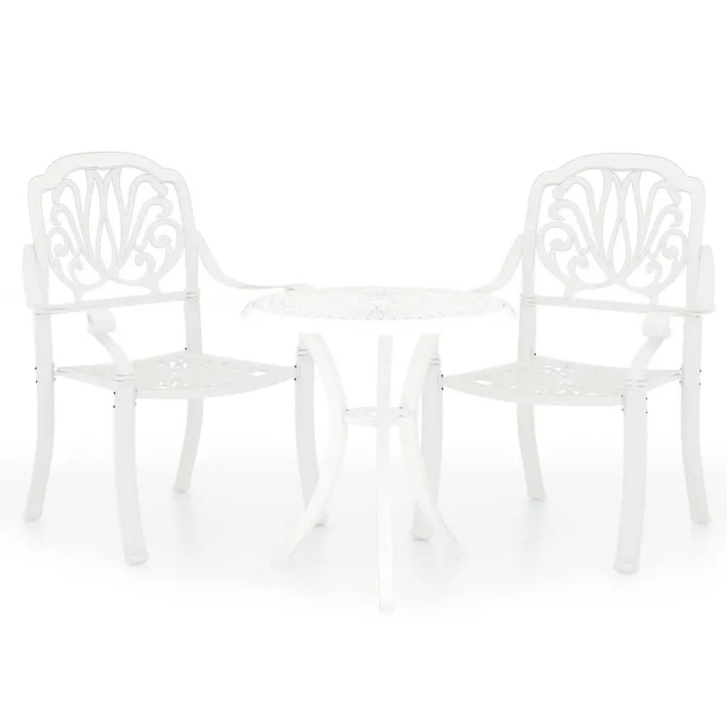 Bistro Set Cast Aluminium 3 Piece White Outdoor Garden Furniture Chairs Table