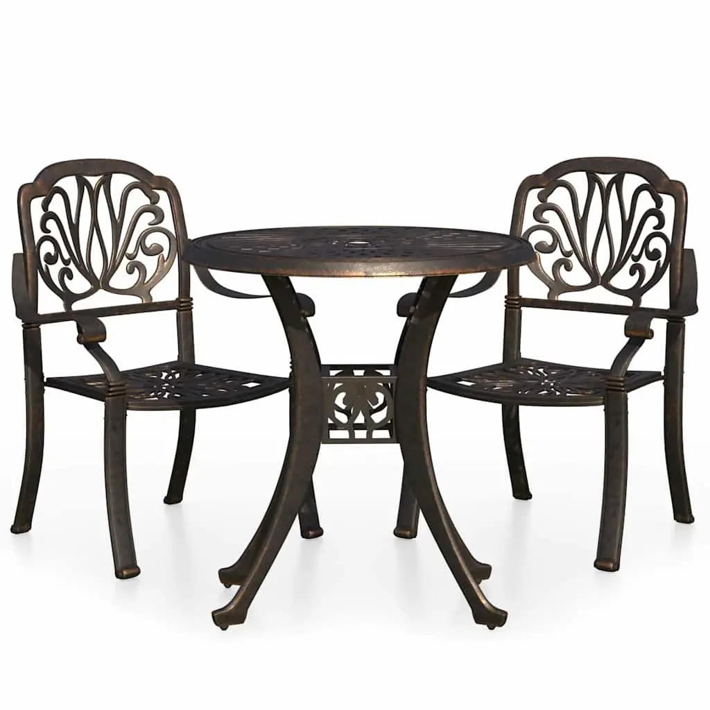 3 Piece Bistro Set Cast Aluminium Outdoor Garden Furniture Brown