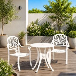 3-Piece Outdoor Bistro Set in White Cast Aluminium