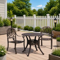 Sturdy 3-Piece Outdoor Bistro Set in Brown Aluminium