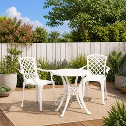 Durable 3 Piece Bistro Set in White for Outdoor Spaces