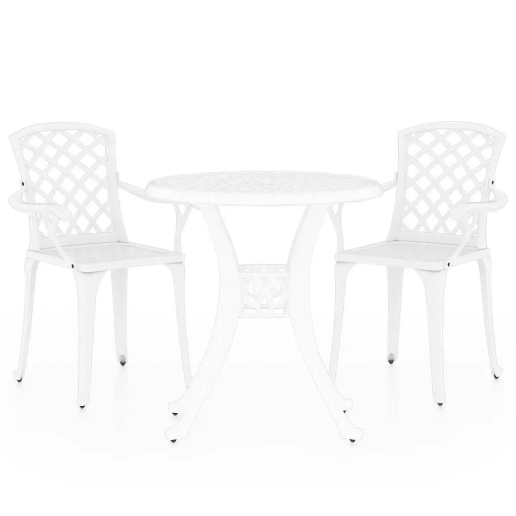 3 Piece Outdoor Bistro Set White Cast Aluminium Patio Furniture Garden Chairs