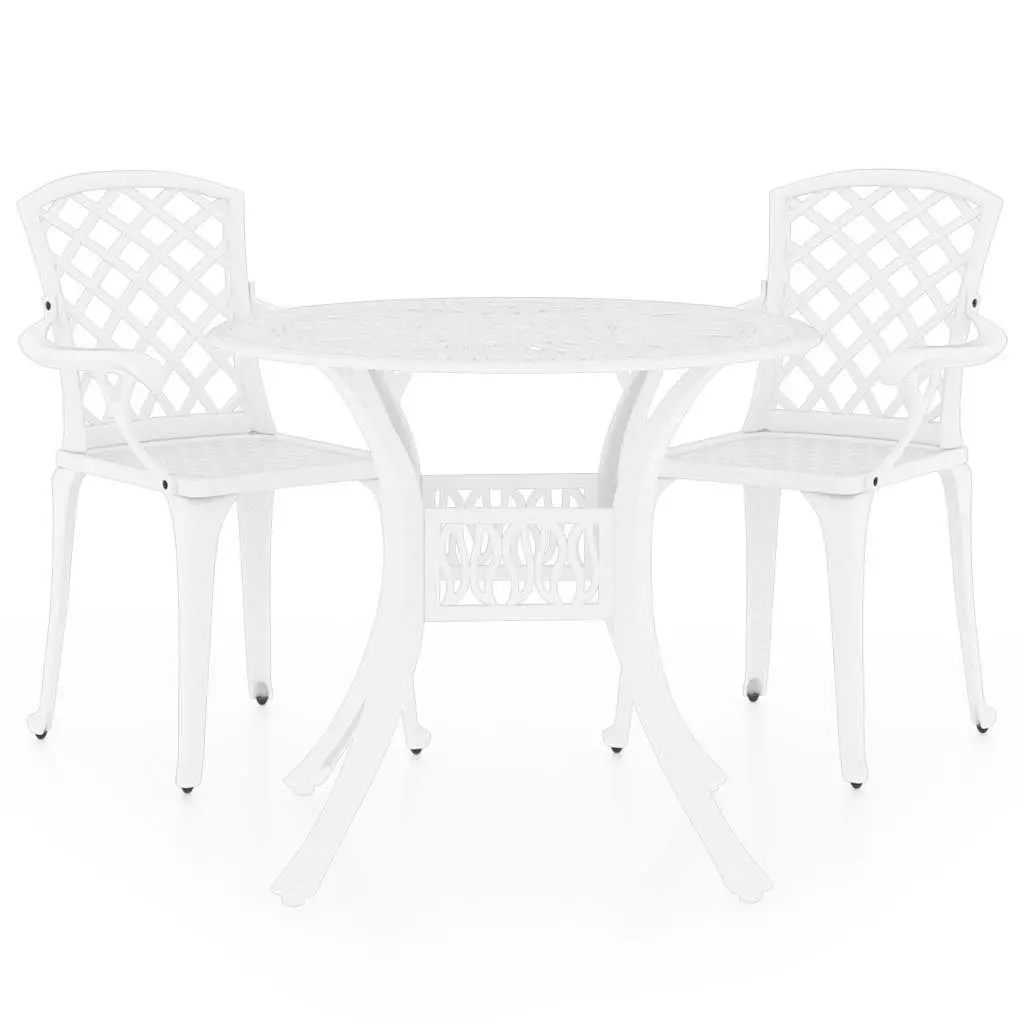 3 Piece Bistro Set Cast Aluminium White Outdoor Furniture Coffee Table Chairs