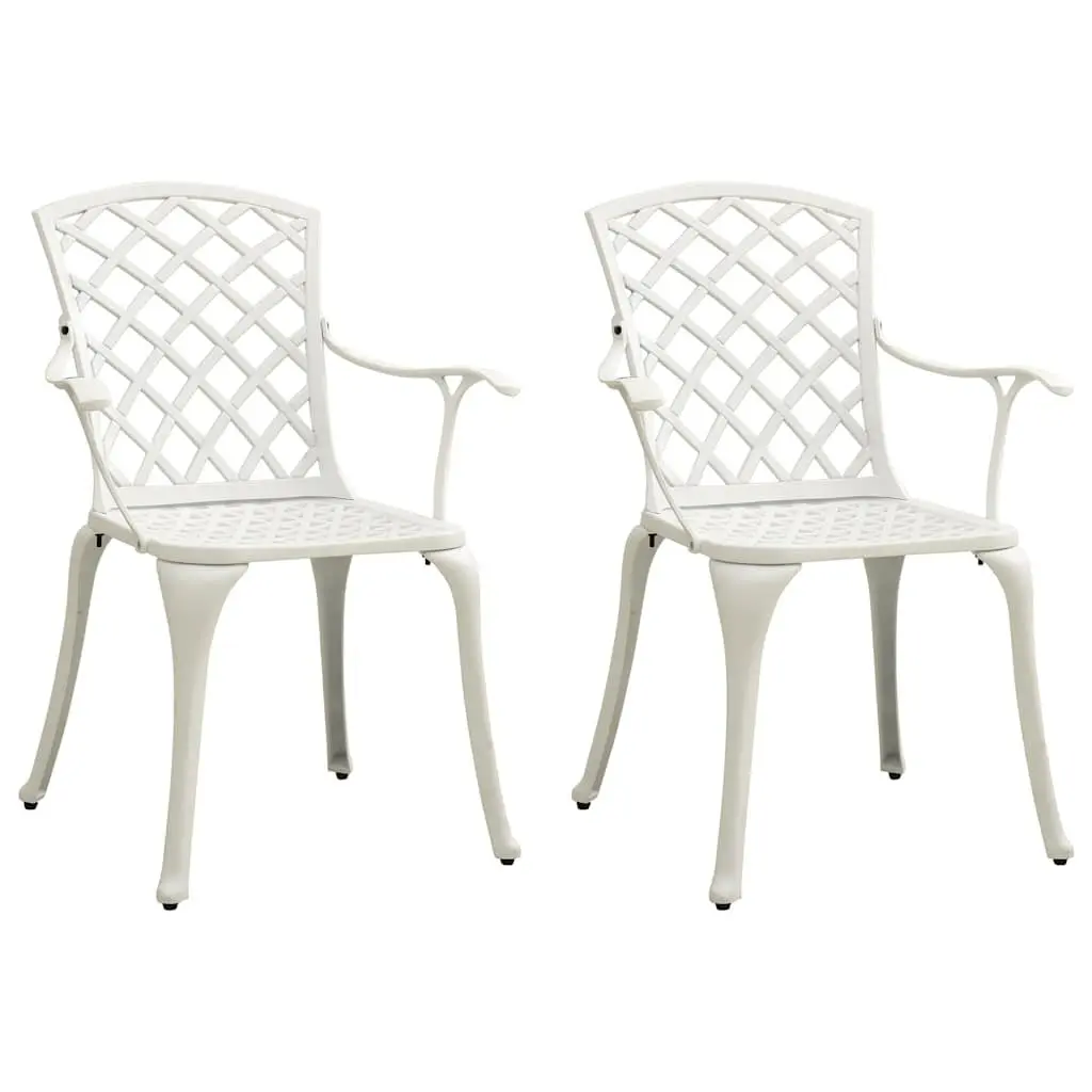 3 Piece Bistro Set Cast Aluminium White Outdoor Furniture Coffee Table Chairs