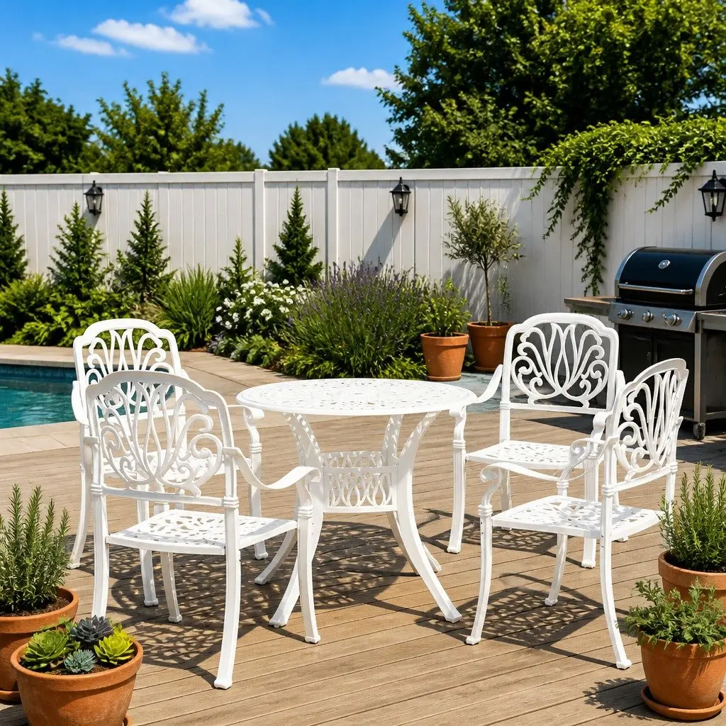 5 Piece Outdoor Bistro Set in White