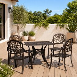 5-Piece Cast Aluminium Outdoor Bistro Set in Brown