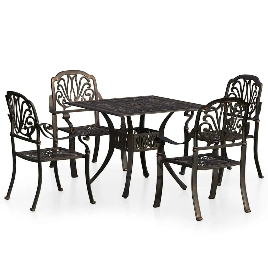 5 Piece Bistro Set Cast Aluminium Brown Outdoor Furniture Table Chairs