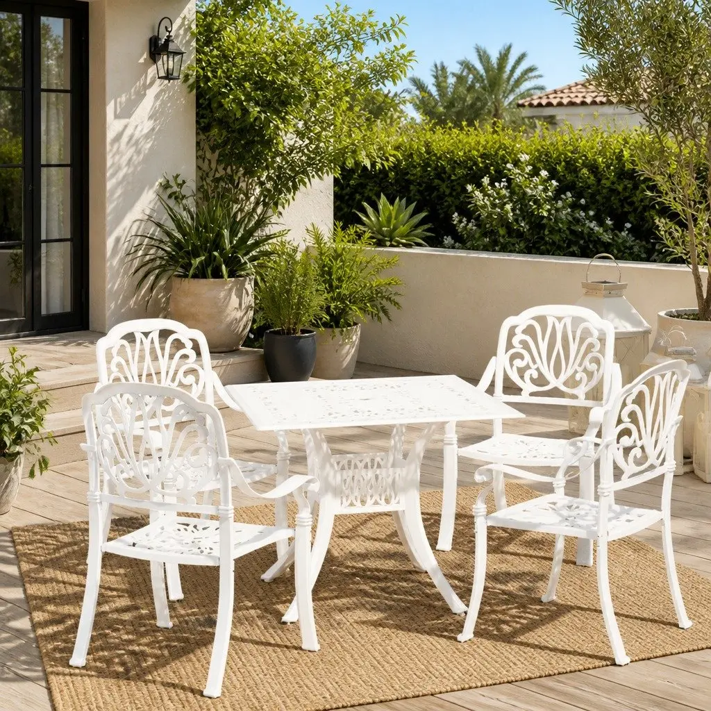 5-Piece White Cast Aluminium Outdoor Bistro Set