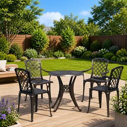Premium 5-Piece Black Aluminium Bistro Set for Outdoors