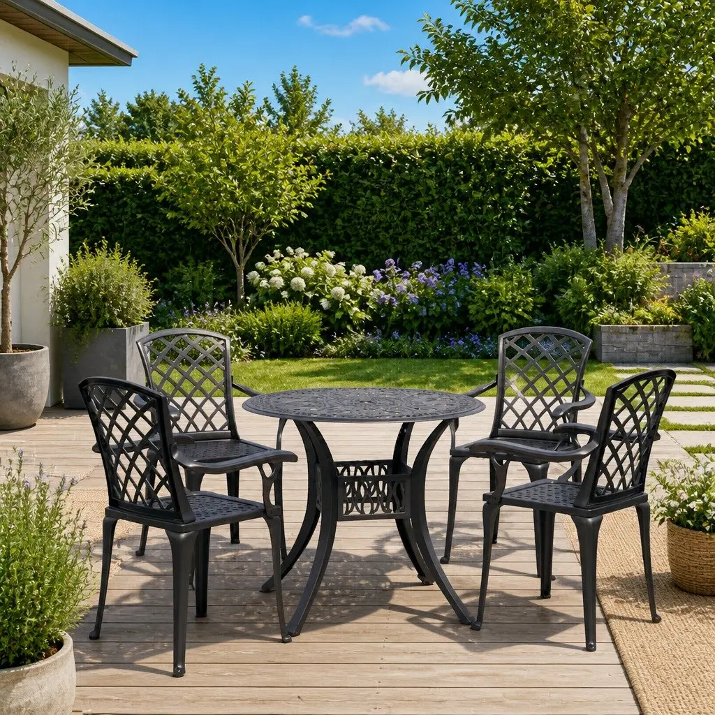 5 Piece Black Bistro Set for Outdoor Spaces