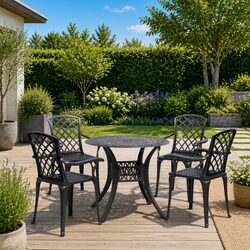 Durable 5 Piece Black Bistro Set for Outdoor Spaces