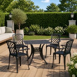 5 Piece Black Cast Aluminium Bistro Set for Outdoor Spaces