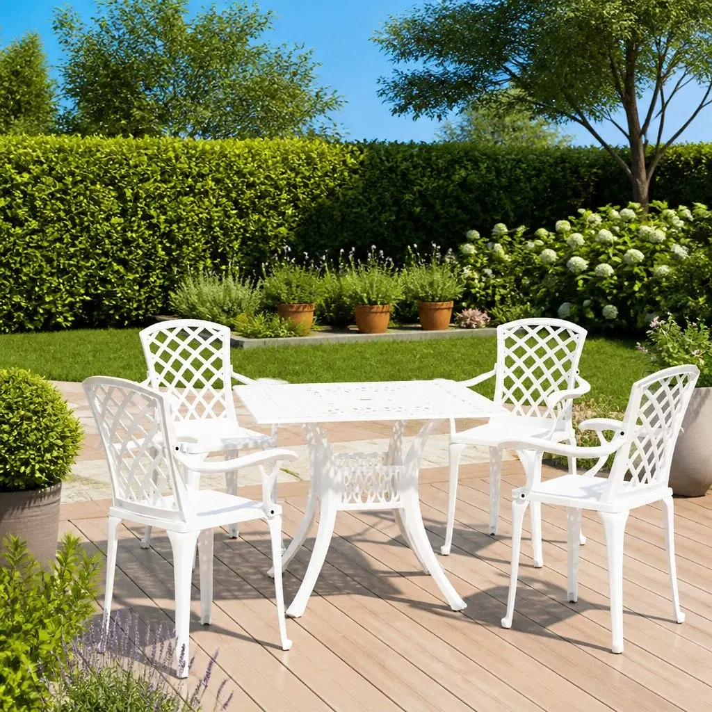 5 Piece Outdoor Bistro Set Cast Aluminium White