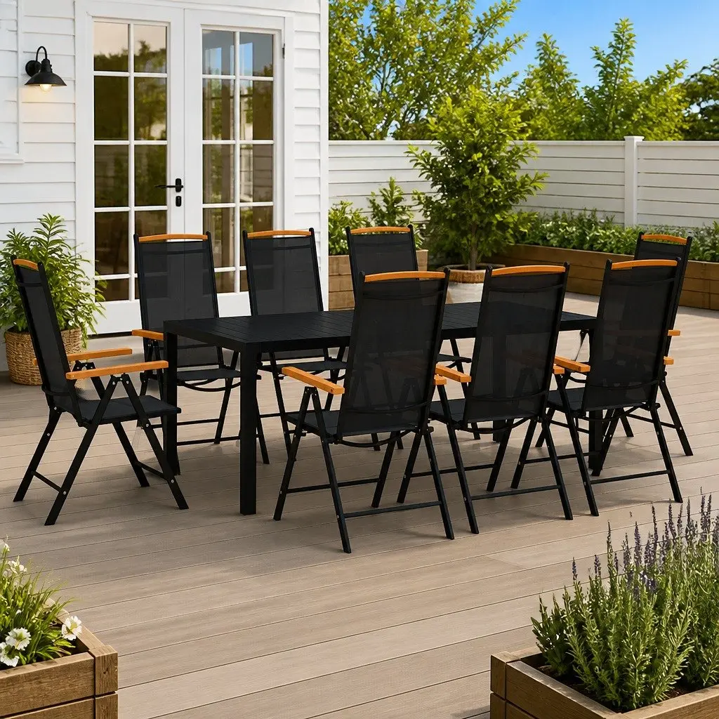9 Piece Black Aluminium Outdoor Dining Set
