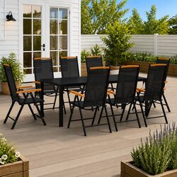 Sturdy 9 Piece Black Aluminium Outdoor Dining Set