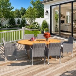 Sturdy 7 Piece Garden Dining Set with Grey Poly Rattan