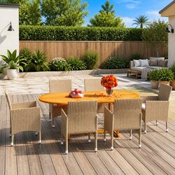Premium 7 Piece Outdoor Dining Set with Solid Wood Table