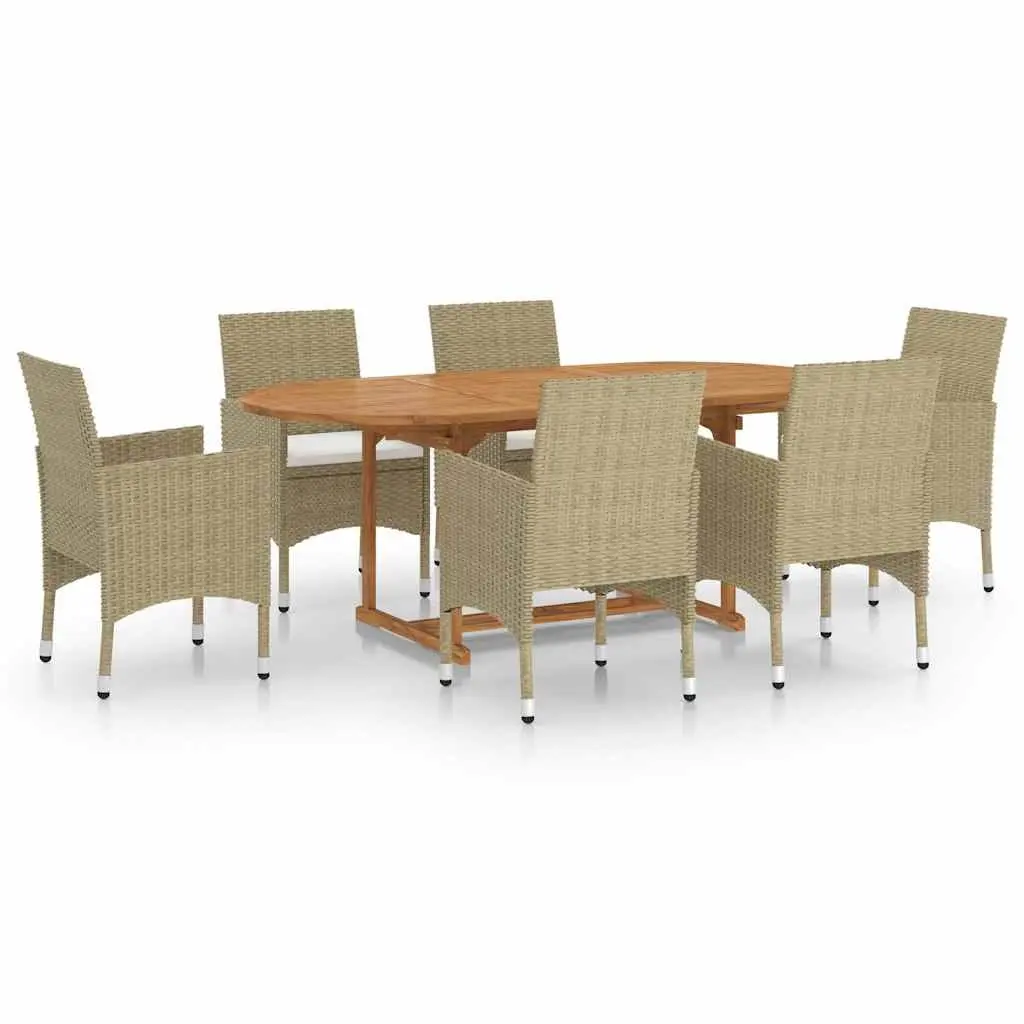 7 Piece Outdoor Dining Set with Solid Wood Table