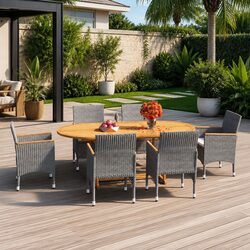Stylish 7 Piece Outdoor Dining Set with Acacia Wood