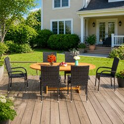 Sturdy 7 Piece Black Garden Dining Set with Acacia Table
