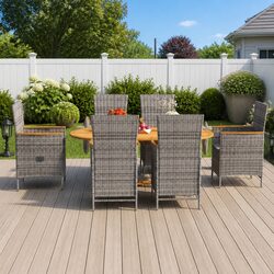 7-Piece Garden Dining Set with Steel Frame and PE Rattan