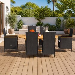 Durable 7-Piece Garden Dining Set with Rattan and Acacia