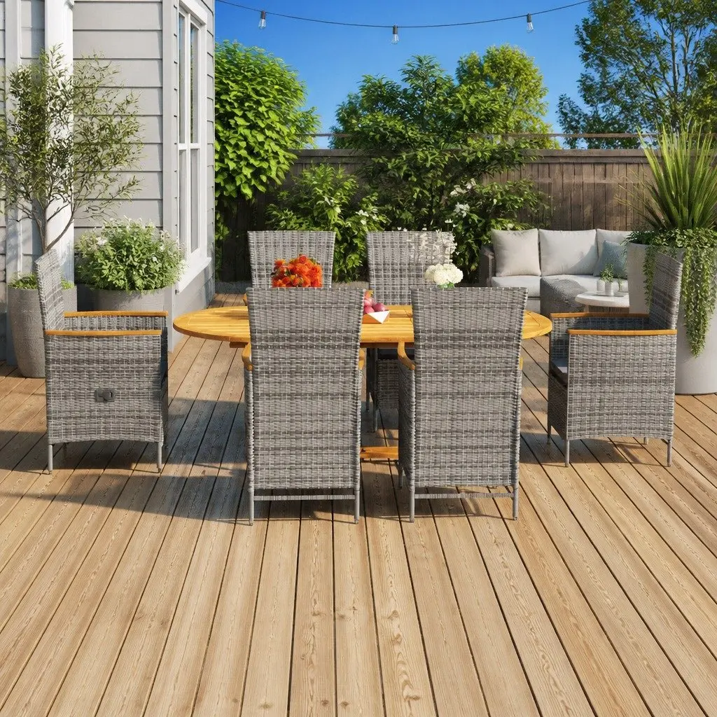 7-Piece Garden Dining Set with Acacia Wood and Rattan