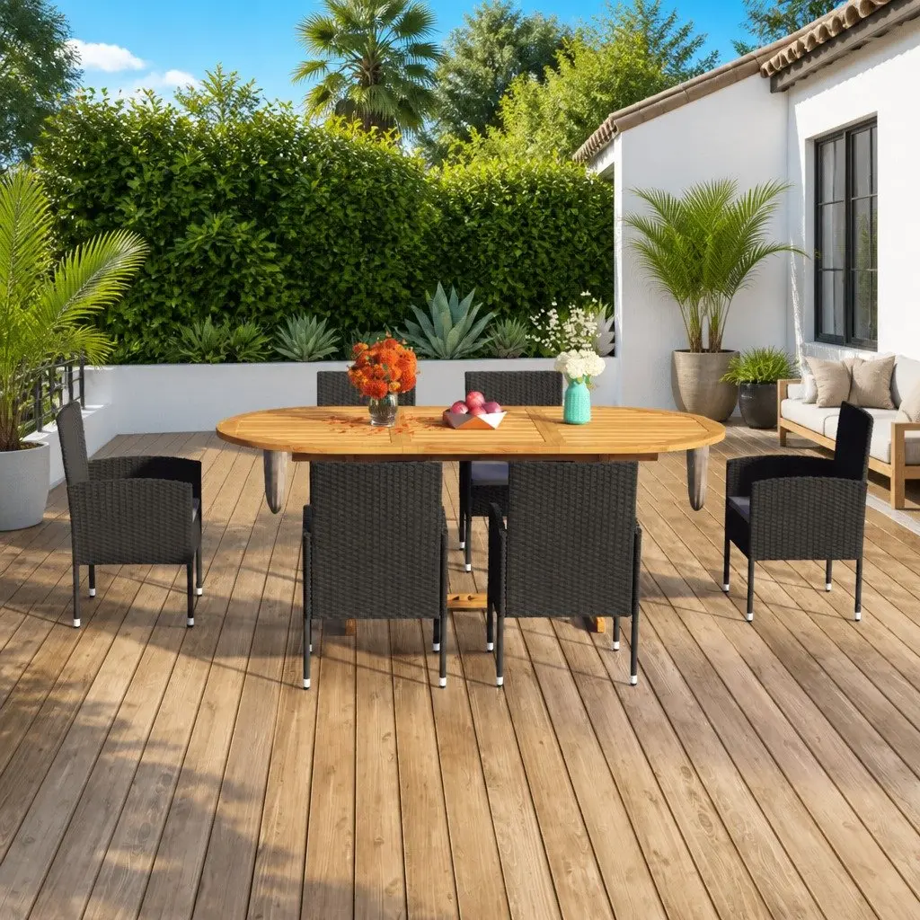 7 Piece Garden Dining Set with Durable Acacia Table