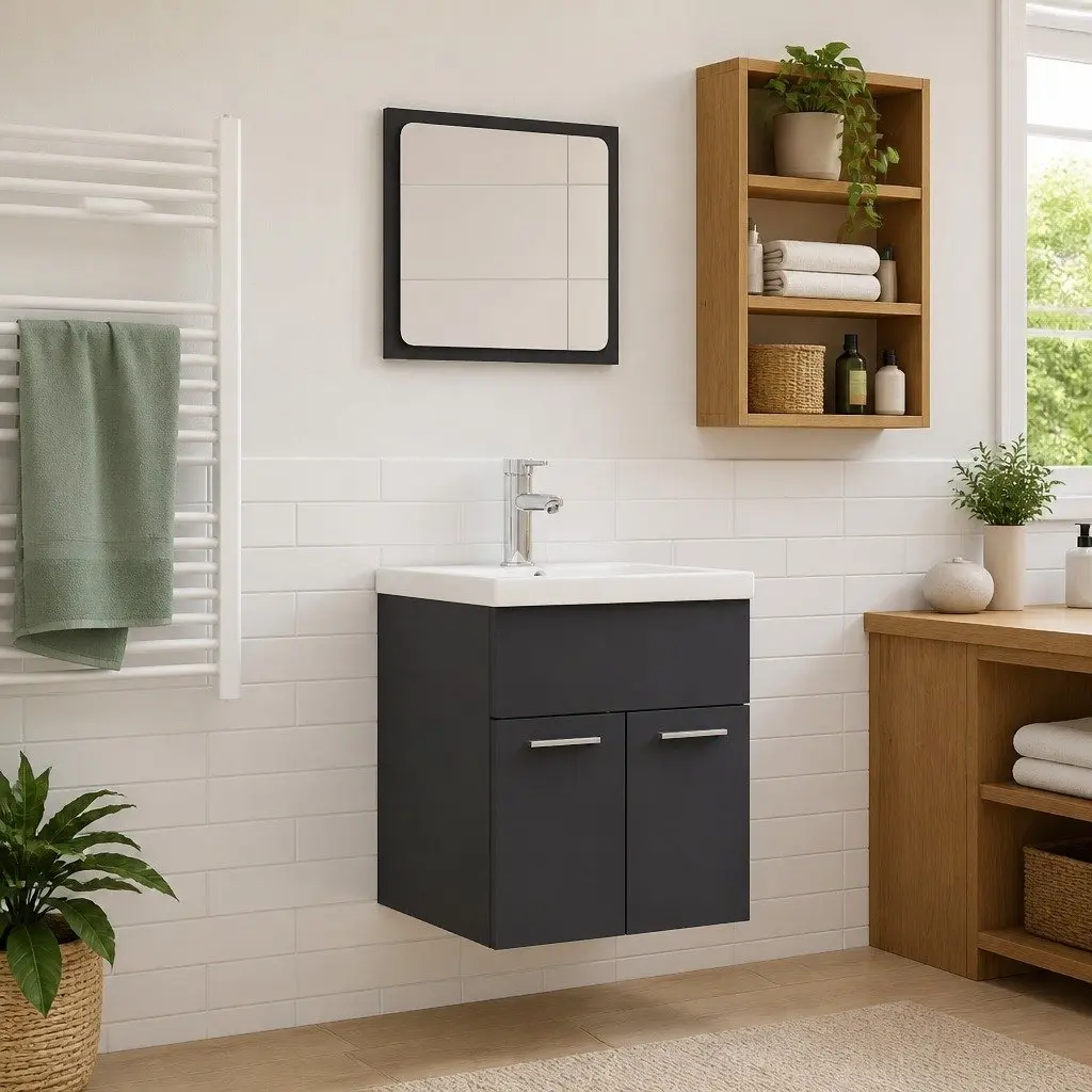 Grey Sink Cabinet Bathroom Furniture Set with Mirror