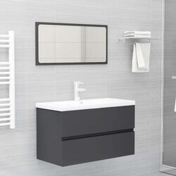 Grey Bathroom Furniture Set with Sink, Basin, and Mirror