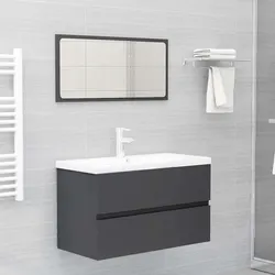 Grey Bathroom Furniture Set with Sink, Basin, and Mirror