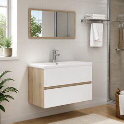 Engineered Wood Bathroom Furniture Set with Mirror & Basin