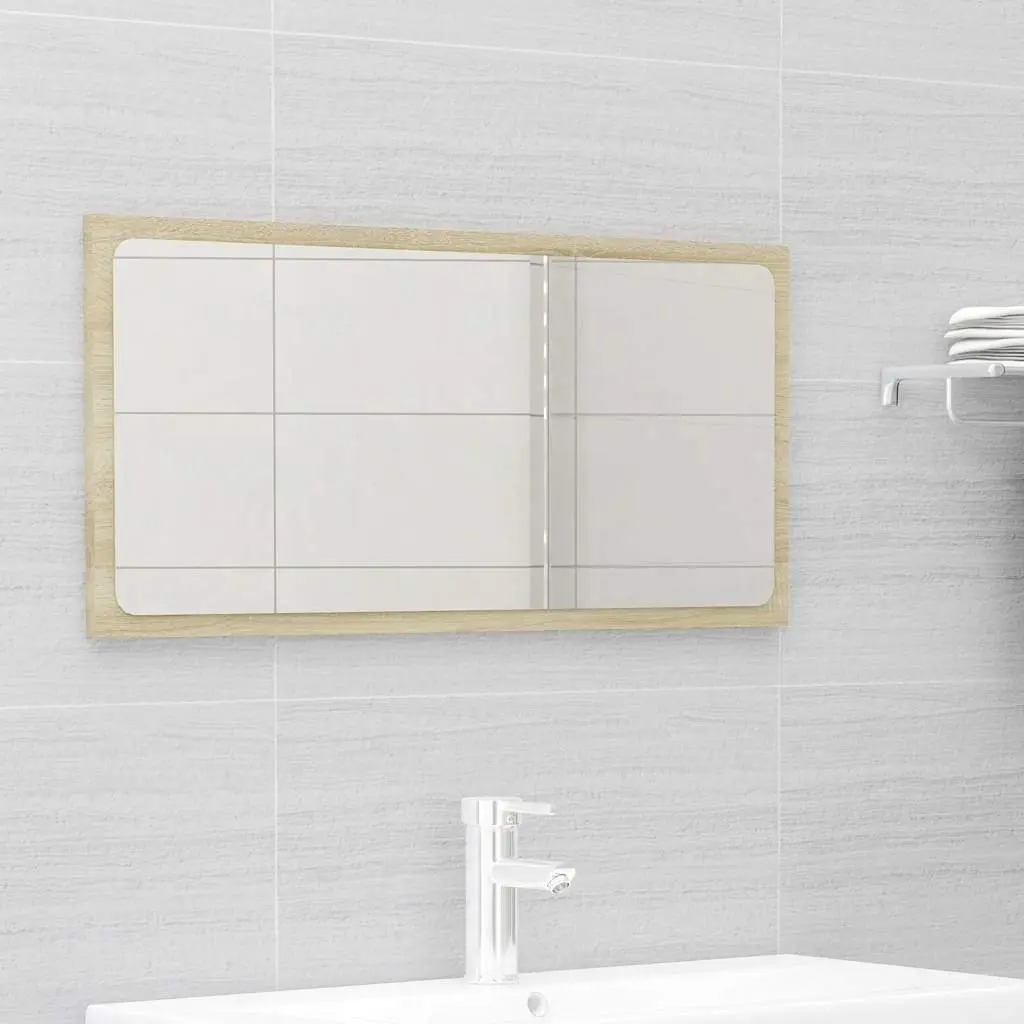 Bathroom Set Engineered Wood Beige Sink Cabinet Ceramic Basin Mirror