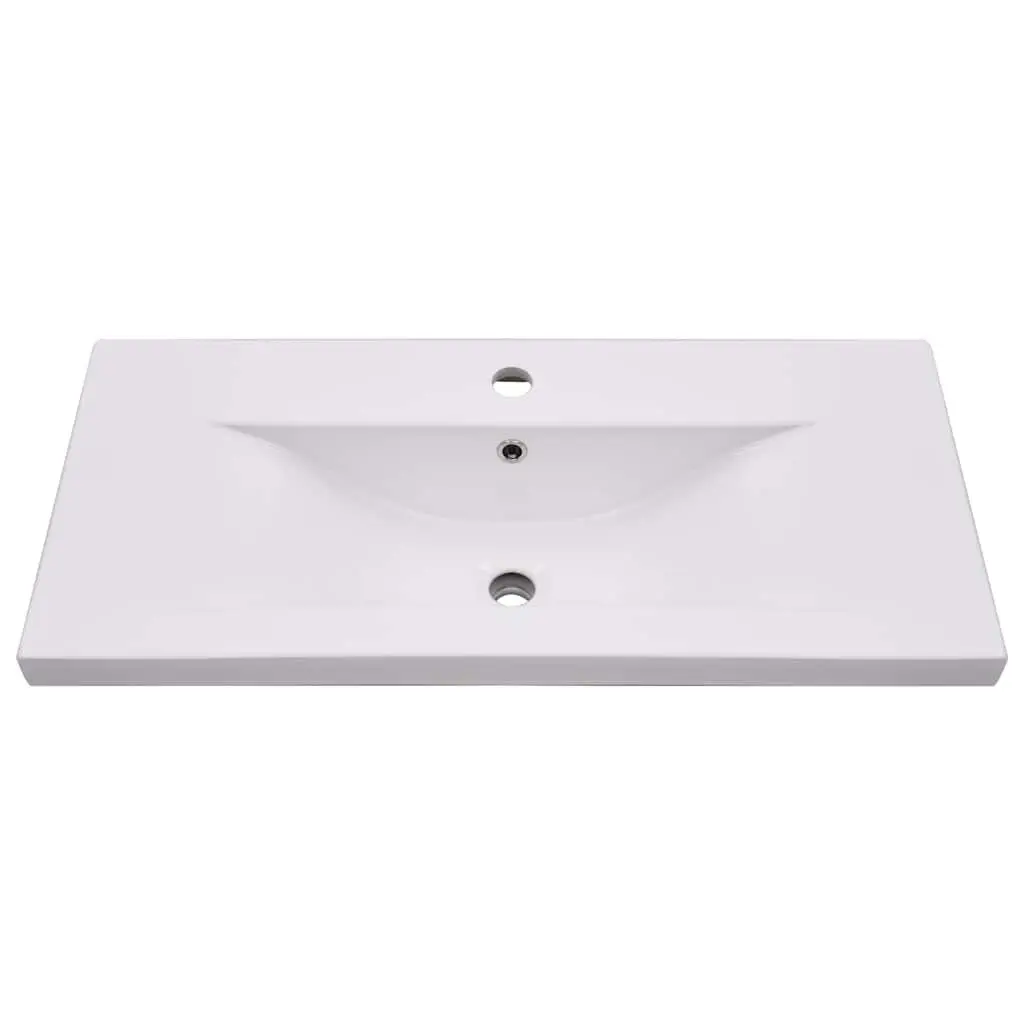 Bathroom Set Engineered Wood Beige Sink Cabinet Ceramic Basin Mirror